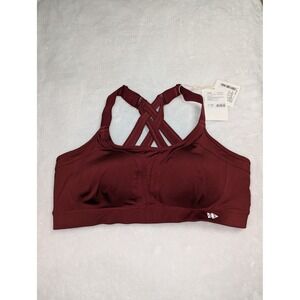 Yvette High Impact Sports Bra Burgundy Red Criss Cross Adjustable Straps XL Plus